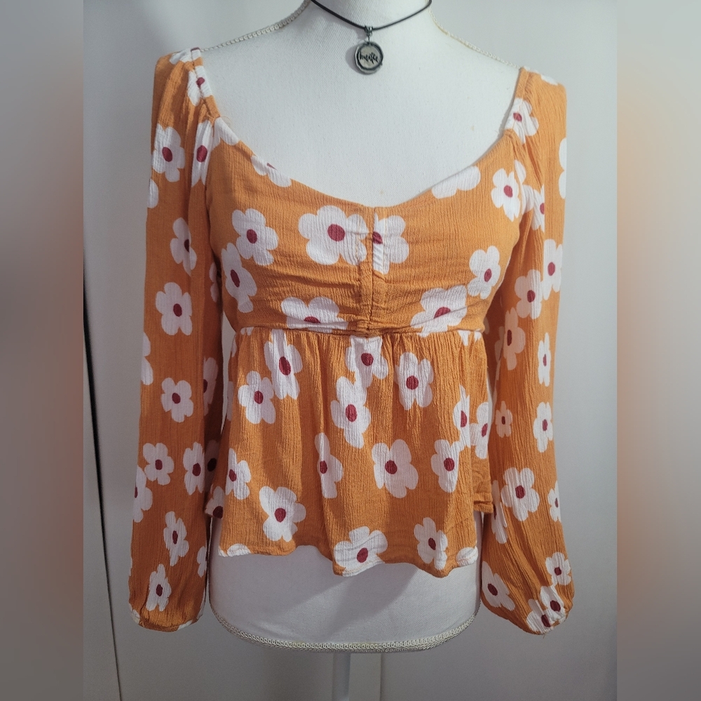 Altered State, orange with flower print Top Size Medium